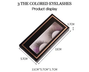Vue détaillée de faux cils colorés dans leur boîte avec dimensions pour look œil de chat