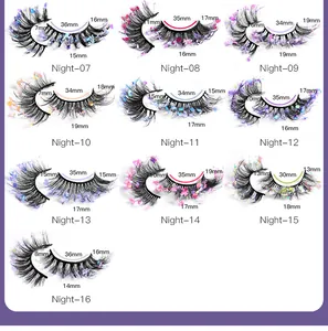 Tabella delle taglie con lunghezze e larghezze per varie ciglia finte con glitter