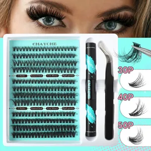 CMAYOME DIY Kit d'Extension de Cils Individuels Faux Cils Segmentés Avec Scellant d'Adhésif de Cils Et Pince Ensemble de Maquillage Naturel Dense Bouclé