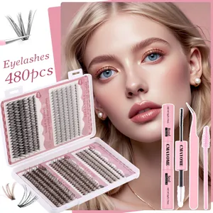 DIY Cluster Lashes Extension Kit Natural Dense Individual Lash Extensions D Curl Synthetic Fiber Lashes For Women Daily Party Makeup