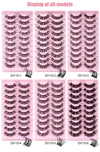 Dettaglio di sei stili di ciglia finte DIY, da naturali a voluminose, in set da 10 paia