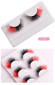 Faux cils colorés mélangés rouge et noir, cils de vison duveteux œil de chat