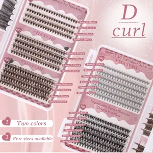 DIY cluster lash extension kit with 480 pieces in black and brown, D curl 8-18mm mix