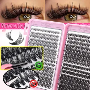 DIY cluster lashes set with 10D-100D volume and application tweezers in pink case