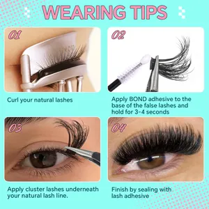 Kit d'extension de cils en grappe DIY avec colle et pince pour un aspect naturel volumineux