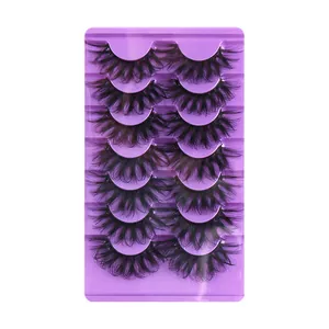 Dramatic 3D faux mink lashes set 7 pairs thick and wispy style in purple tray
