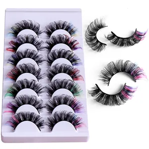 Dramatic 8 pairs colorful faux mink eyelashes with multi-color tips and intense volume