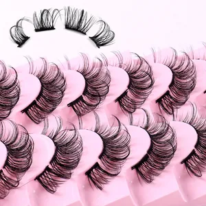 10 paia di ciglia finte russe D-curl DIY su vassoio rosa per un look dal volume naturale