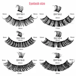 Set da 10 paia di ciglia finte a segmenti DIY con tabella taglie per volume russo curvatura D