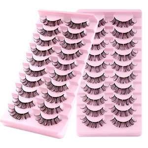 Set di 20 paia di ciglia finte a segmenti russi D curl naturali su vassoi rosa