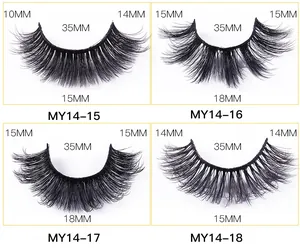 Vue détaillée des faux cils série MY14 avec spécifications de longueur de 10 mm à 18 mm