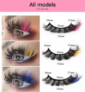 Detailed size chart for curly cat eye false eyelashes showing length specs from 10mm to 17mm