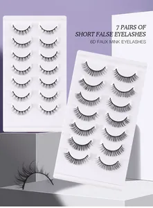 Detail of 7 pairs of short 6D faux mink eyelashes on professional display trays