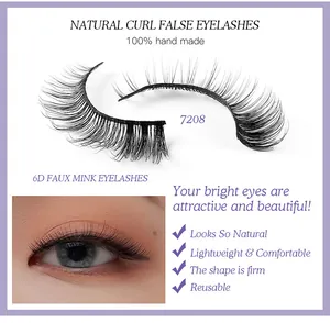 Detail of 6D faux mink eyelashes style 7208 showing handmade 3D volume and curl