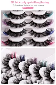 Detailed macro view of 8D colorful cat-eye false eyelashes with blue and purple ends