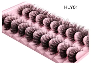 Close-up of 10 pairs multi-layered cat eye false eyelashes with criss-cross pattern