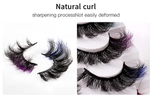 Detail of purple and blue gradient cat eye lashes with a natural curl and sharpened tips