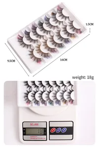 Detailed view of colorful cat eye false eyelashes box with size and weight specs