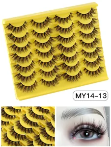 Vue détaillée de 14 paires de faux cils noirs épais avec volume naturel et courbure