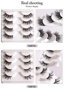 Detail view of 4 pairs of natural dense half lashes in Half-01 and Half-02 styles