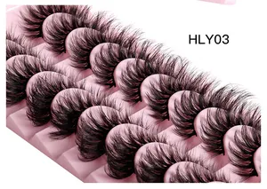 Close-up of 10 pairs of 3D layered fox eye eyelashes with volume and natural curl