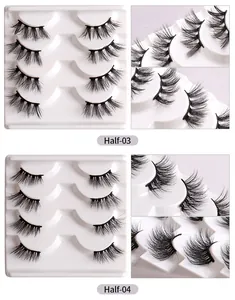 Macro view of Half-03 and Half-04 natural fluffy half-lash extensions for makeup