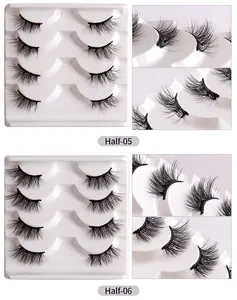 Macro view of natural thick half faux mink eyelashes set in Half-05 and Half-06 styles
