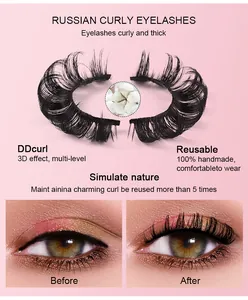Detail of Russian DD curl false eyelashes showing 3D volume and soft texture