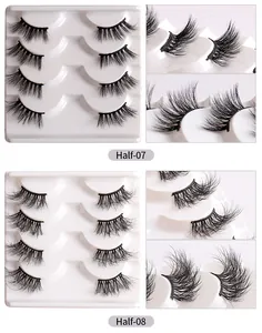 Macro shot of Half-07 and Half-08 natural dense curly half lashes in a 4-pair set