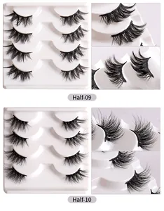 Macro detail of natural curly half lashes models Half-09 and Half-10 in 4-pair packs