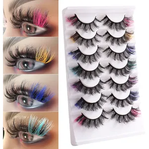 Colorful cat-eye false eyelashes set with dramatic wispy style and multi-color ends