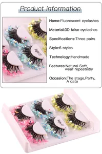 Macro view showing 3 pairs of handmade 3D faux mink lashes with glitter sequins for parties