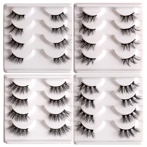 Faux Mink Half False Eyelashes Natural Thick Curled Crisscross 3D Winged Handmade Synthetic Fiber Eye Lashes Multi Style