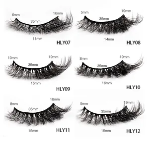 Detaillierte Größentabelle für 5 Paar Fox-Eye falsche Wimpern mit spezifischen Längenangaben