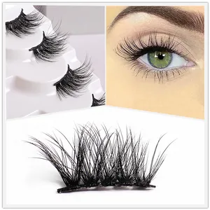 Natural thick 3D faux mink half eyelashes showing multiple pairs and on-model effect