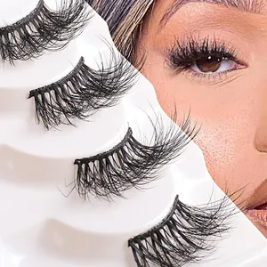 4 pairs of crisscross thick faux mink eyelashes with natural curl for a stage makeup look