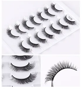 Detailed views of 5 pairs of natural thick synthetic fiber false eyelashes in model 7036