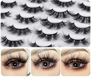 Detail of multi-layered 3D faux mink eyelashes on a mannequin showing thick volume lashes