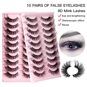 Faux Mink False Eyelashes Cat Eye Dense Curly Multi Layered 8D Handmade Synthetic Fiber Eye Makeup Extension For Women