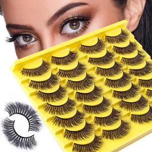 20 paires de faux cils denses multicouches dans un plateau jaune pour un maquillage intense