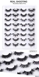 Detailed view of 16 pairs faux mink lashes set with mixed lengths from 10mm to 35mm
