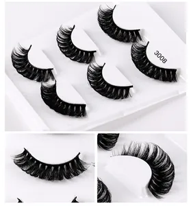 Macro detail of thick 3D Russian D-curl eyelashes in style 3008 with dense layers