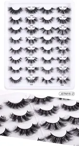 Detail view of 16 pairs faux mink eyelash set with length markers on white tray