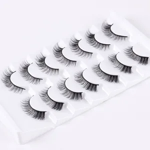 Full set of 10 pairs natural thick synthetic eyelashes in white display tray