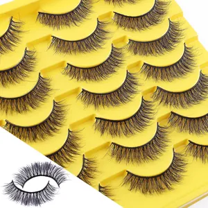 Set de 14 paires de faux cils volumineux dans un plateau jaune vif pour un maquillage naturel