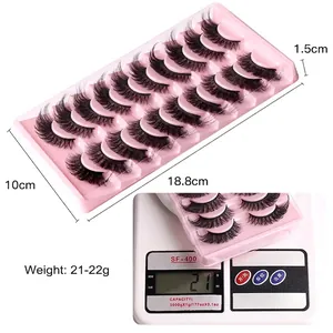 Ten pairs of voluminous cat-eye false eyelashes in multi-layered synthetic fiber set