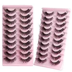 14 pairs of layered fox-eye false eyelashes with dense curls on pink trays