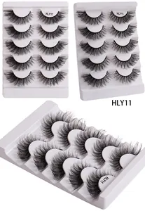 Makroansicht von 5 Paar dichten Fuchsstil-Wimpern HLY11 auf weißem Tray