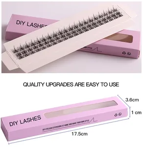 Detailansicht der segmentierten DIY künstlichen Wimpern und Box mit Maßangaben