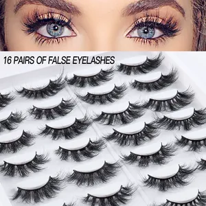 16 pairs of dense and curly faux mink eyelashes for a voluminous natural eye makeup look